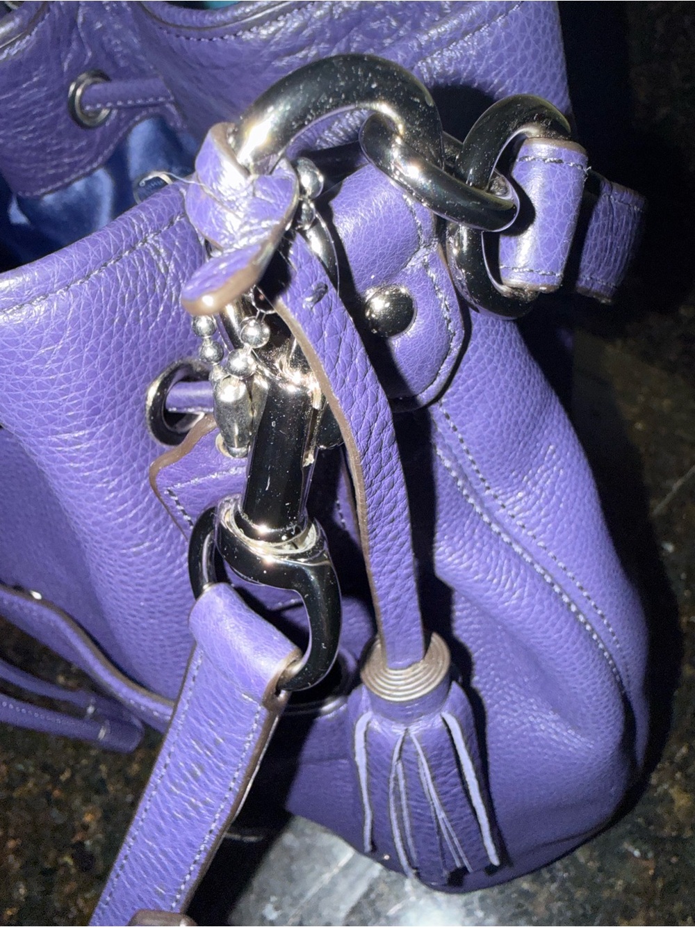 Coach 2-Way Purple Leather Drawstring Bucket Bag Shoulder Crossbody With COA - Picture 7 of 10